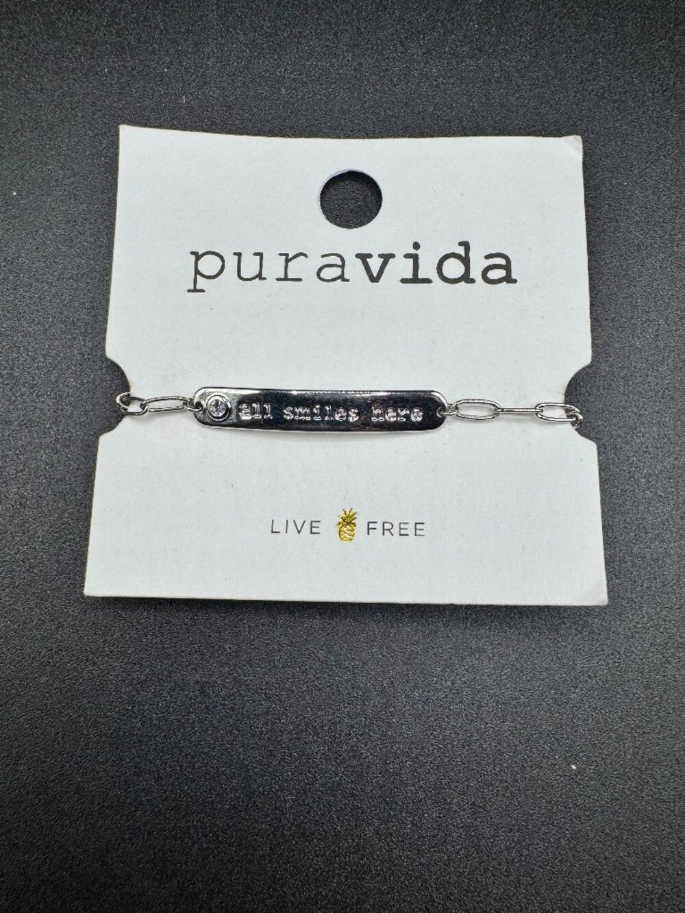 Pura Vida Silver All Smiles Here Charm Chain Link Bracelet